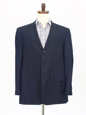 ISAIA 46R Navy Blazer Sport Coat Jacket 3-Button Herringbone Y427